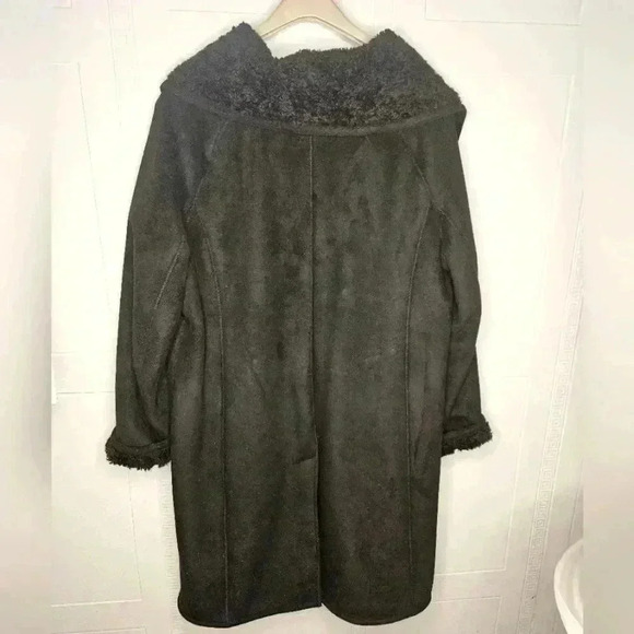 Talbots Woman Faux Suede Sherpa Lined Black Long Coat Sz 18 EUC Winter - Picture 2 of 15